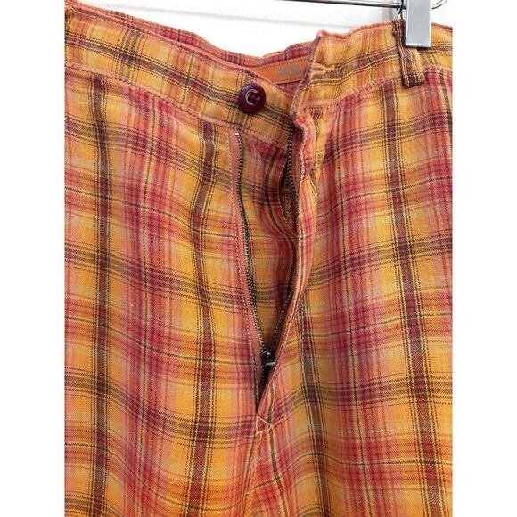 Tommy Bahama Relax Orange Plaid 100% Linen Flat Front Shorts Size 35 - Picture 4 of 8